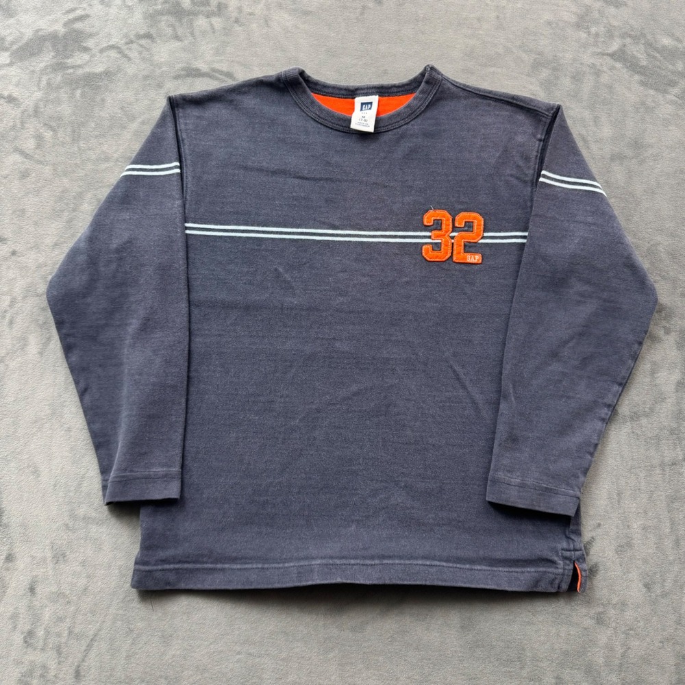 Gap Kids Boys Navy Blue Long Sleeve Graphic Tee Shirt Size M 7-8 Number 32 Patch